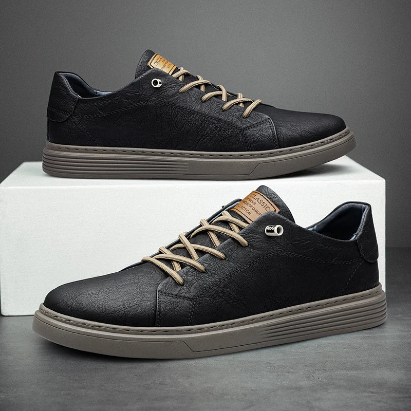 Heren Leren Sneakers Casual Schoenen Lage Sneakers met Veters Comfortabel