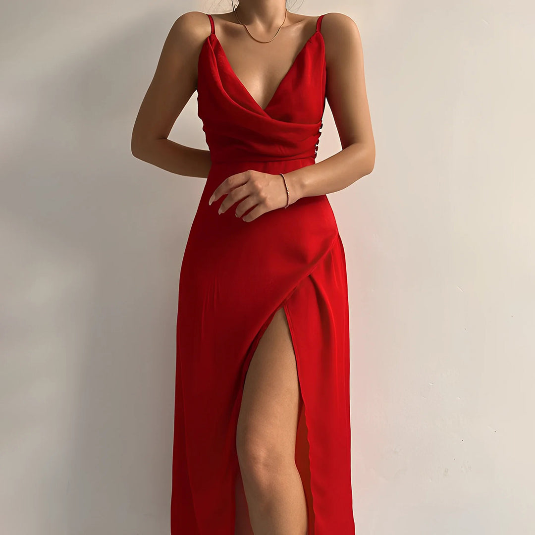 Selvaya – Dames Avondjurk Lang Split Elegante Pasvorm Zachte Stijl
