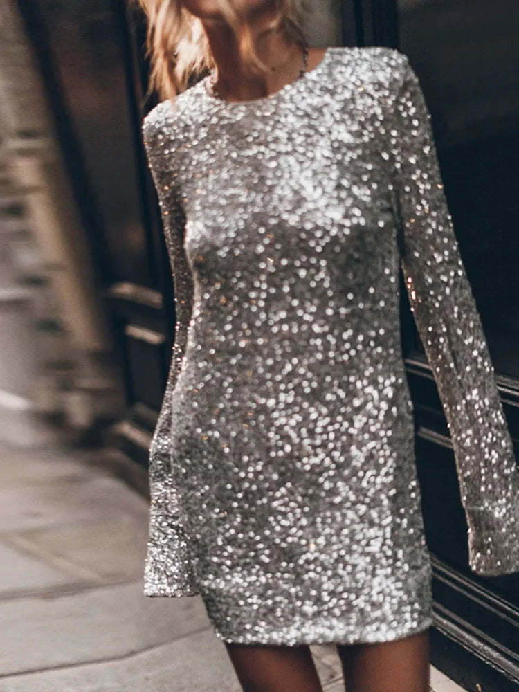 Dames Pailletten Jurk – Feestjurk Met Open Rug