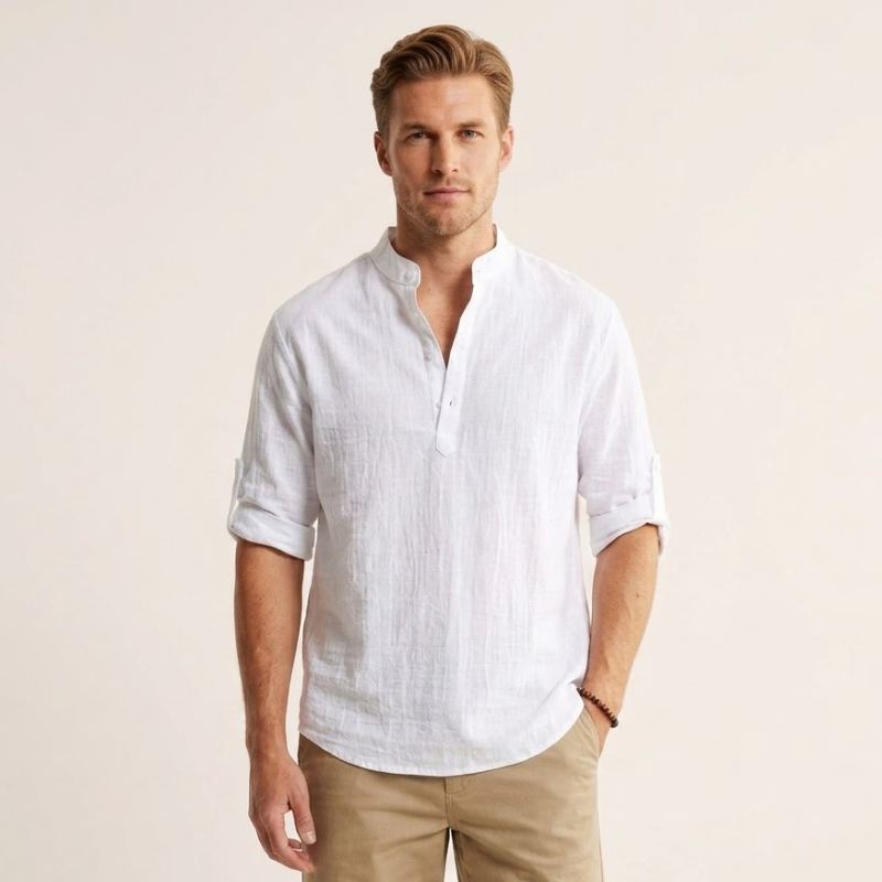 Thijs – Linnen Overhemd Heren Zomer Kraagloos Shirt Heren Casual Luchtig