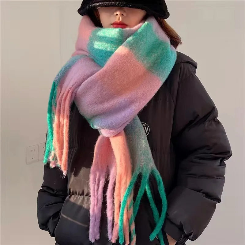 Dames Warme Sjaal Winter – Grote Gekleurde Sjaal Dames