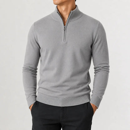 Heren Gebreide Half-Zip Trui met Opstaande Kraag