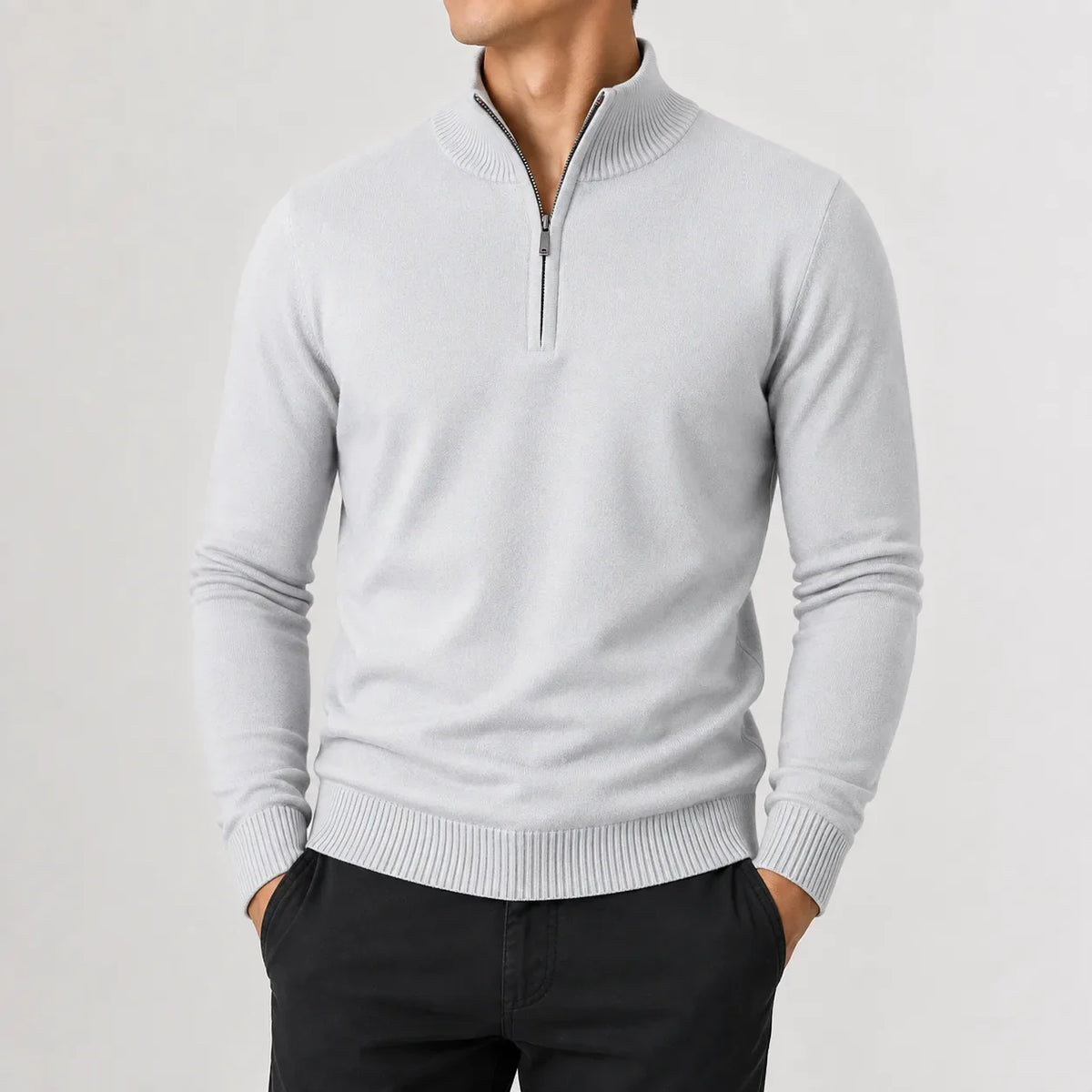 Heren Gebreide Half-Zip Trui met Opstaande Kraag