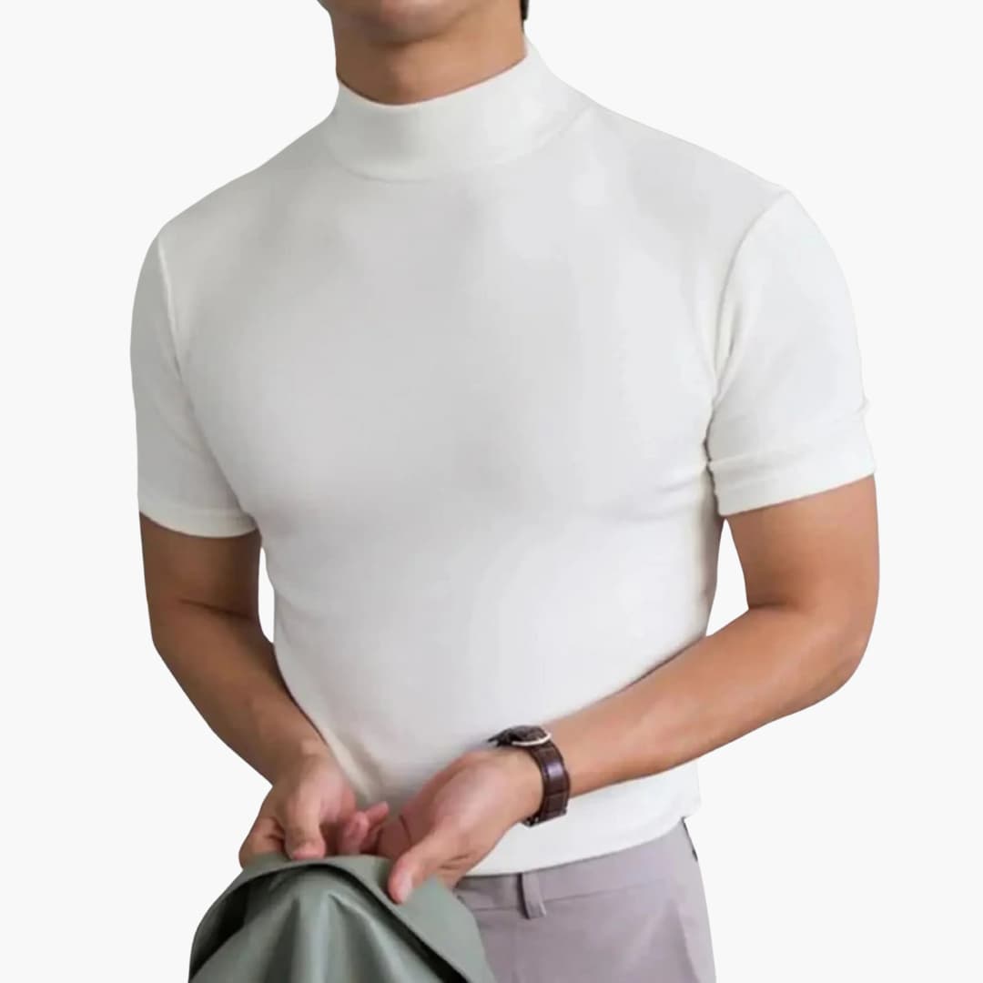 Lars – Heren T-Shirt Slim Fit Coltrui Korte Mouwen Basic Shirt Heren