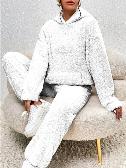Dames Teddy Huispak met Capuchon - Warm Fleece Hoodie en Broek, 2-Delig