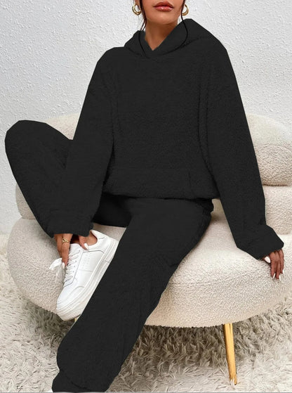 Dames Teddy Huispak met Capuchon - Warm Fleece Hoodie en Broek, 2-Delig