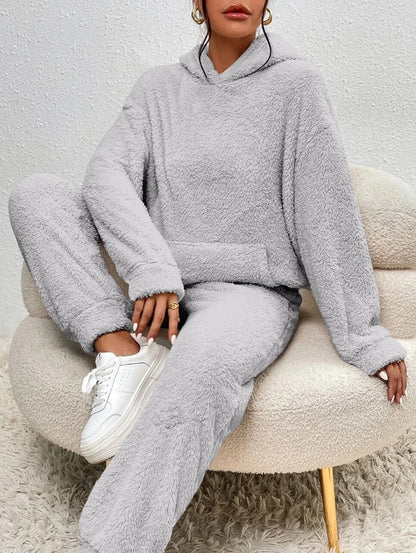 Dames Teddy Huispak met Capuchon - Warm Fleece Hoodie en Broek, 2-Delig