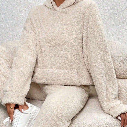 Dames Teddy Huispak met Capuchon - Warm Fleece Hoodie en Broek, 2-Delig