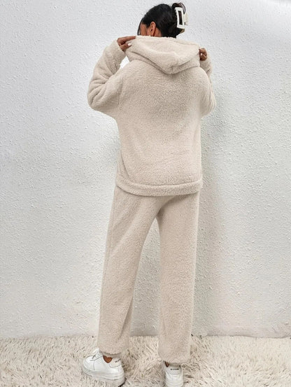 Dames Teddy Huispak met Capuchon - Warm Fleece Hoodie en Broek, 2-Delig