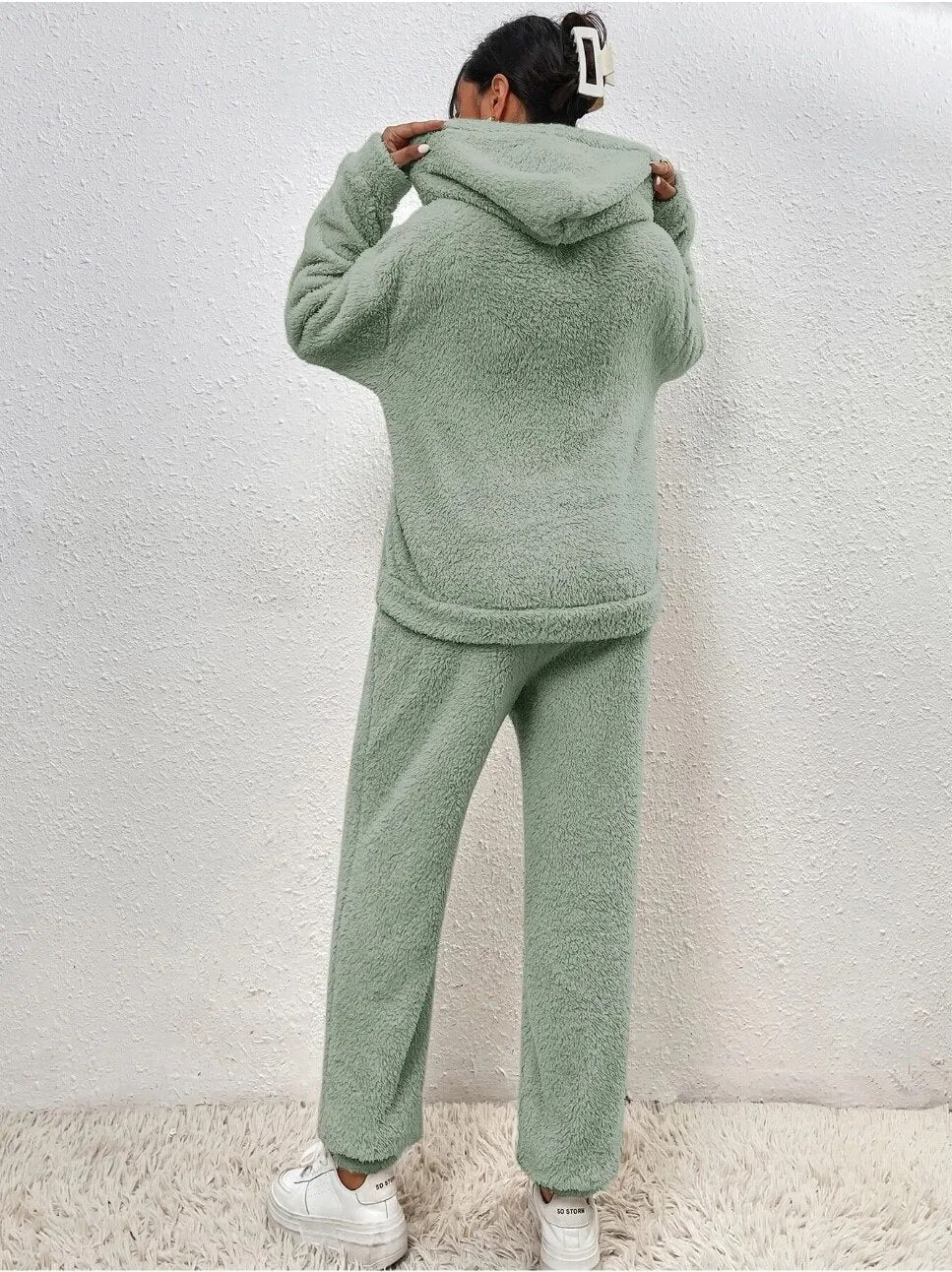 Dames Teddy Huispak met Capuchon - Warm Fleece Hoodie en Broek, 2-Delig