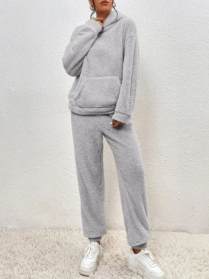 Dames Teddy Huispak met Capuchon - Warm Fleece Hoodie en Broek, 2-Delig