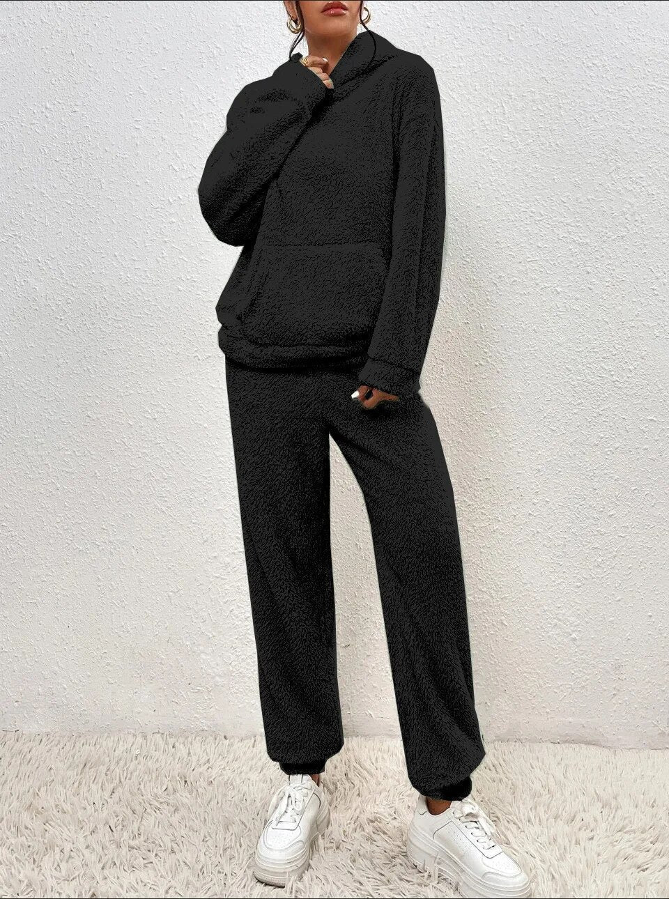 Dames Teddy Huispak met Capuchon - Warm Fleece Hoodie en Broek, 2-Delig