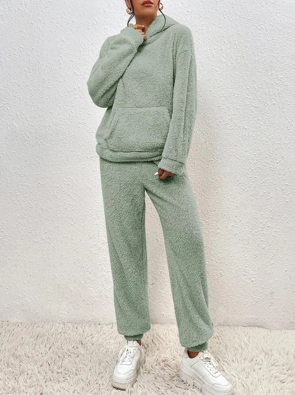 Dames Teddy Huispak met Capuchon - Warm Fleece Hoodie en Broek, 2-Delig