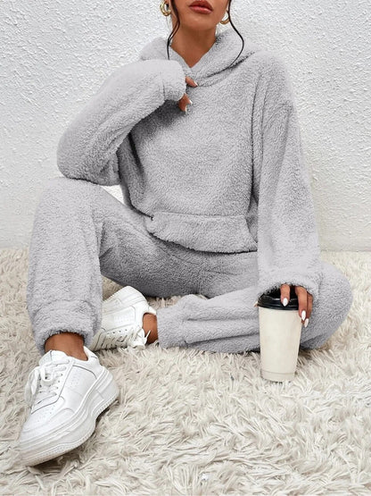 Dames Teddy Huispak met Capuchon - Warm Fleece Hoodie en Broek, 2-Delig