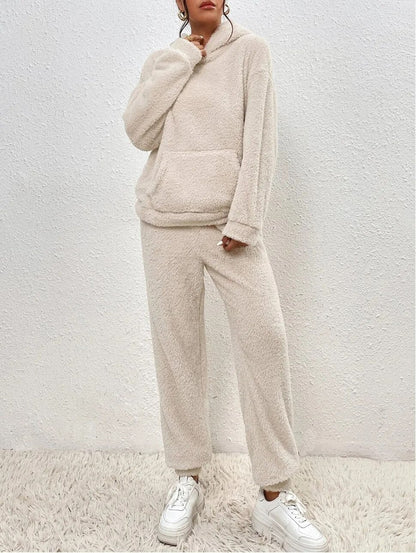 Dames Teddy Huispak met Capuchon - Warm Fleece Hoodie en Broek, 2-Delig