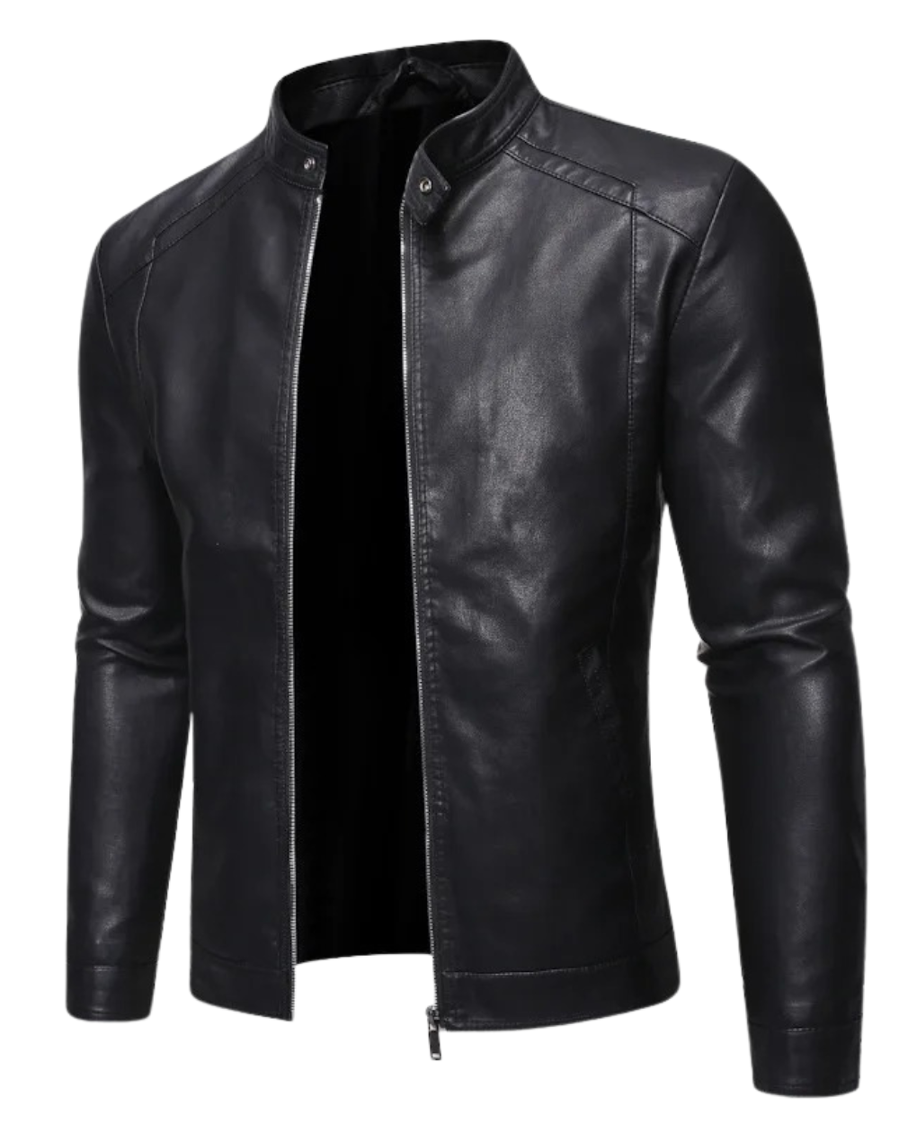 Ravino – Heren Leren Look Jas Staande Kraag Slim Fit Stijlvol