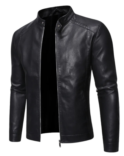 Ravino – Heren Leren Look Jas Staande Kraag Slim Fit Stijlvol