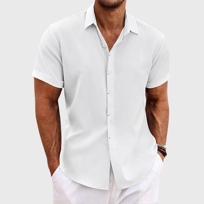 Heren Linnen Overhemd Korte Mouw Ademend Casual Shirt