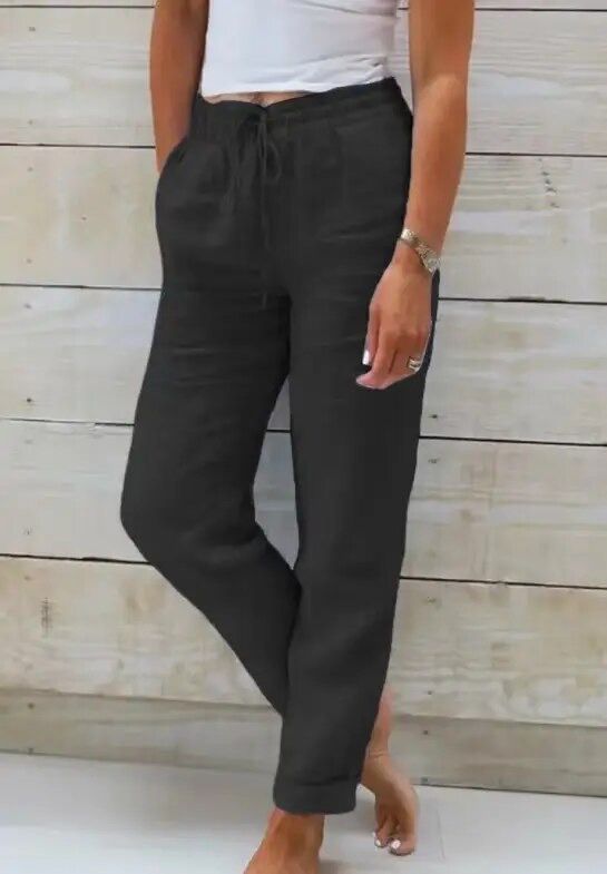 Dames Linnen Broek Hoge Taille Losse Pasvorm Elastisch & Comfortabel