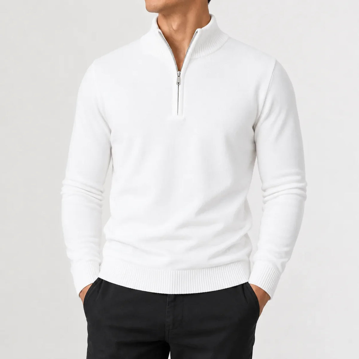 Heren Gebreide Half-Zip Trui met Opstaande Kraag
