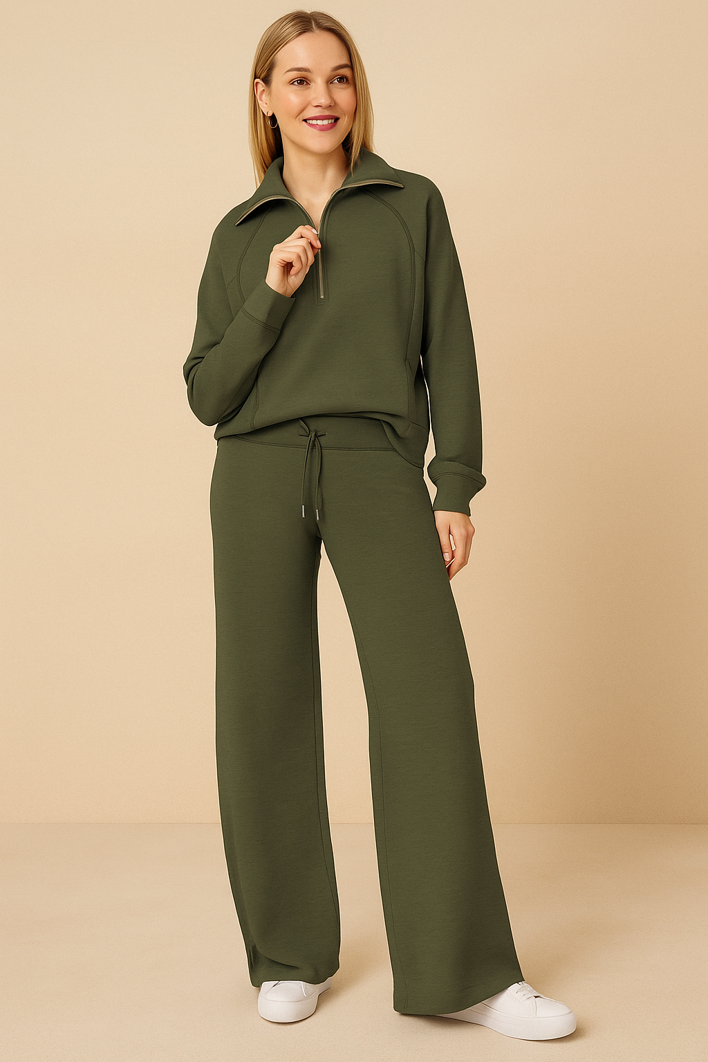 Dames Comfortabele Tweedelige Lounge Set – Trui & Wijde Broek