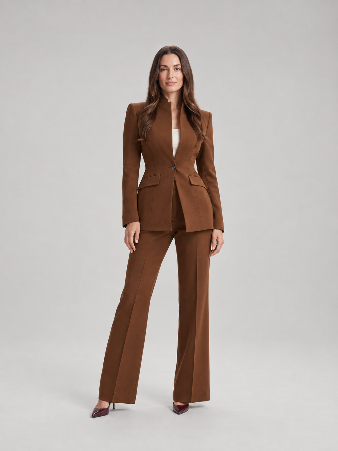 Dames Getailleerd Broekpak met Uitlopende Broek
