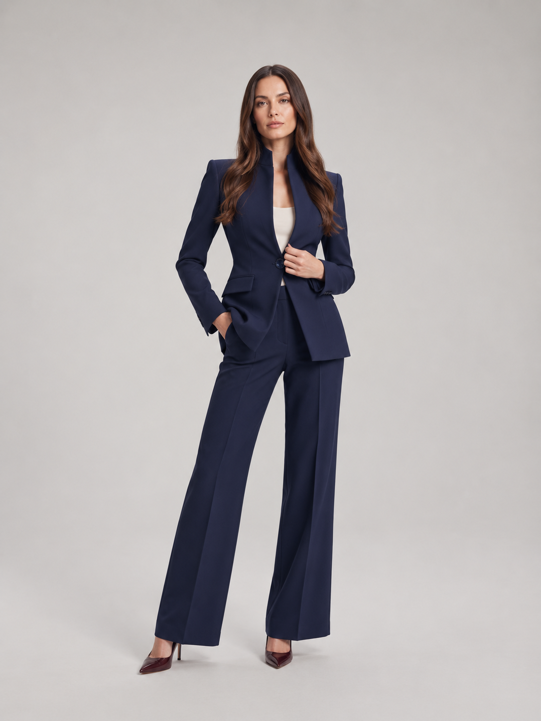 Dames Getailleerd Broekpak met Uitlopende Broek