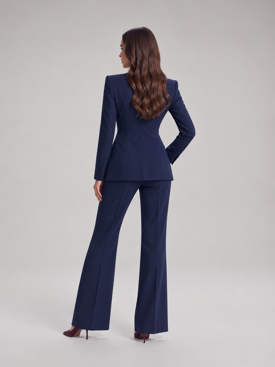 Dames Getailleerd Broekpak met Uitlopende Broek