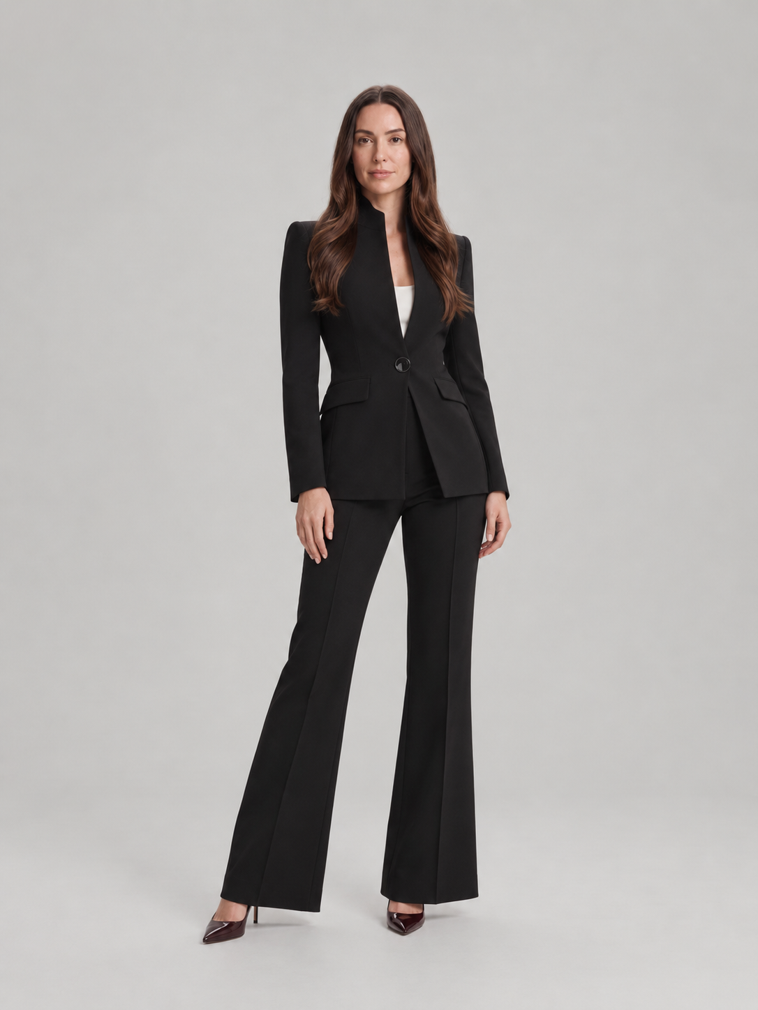 Dames Getailleerd Broekpak met Uitlopende Broek