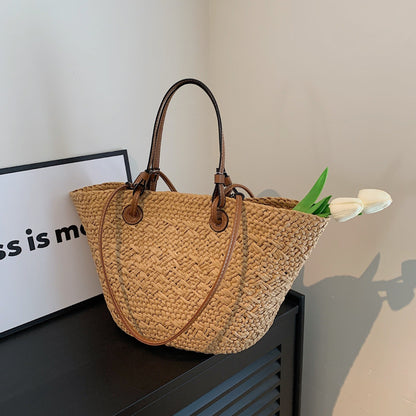 Strandtas van Stro - Geweven Shopper met Schouderband