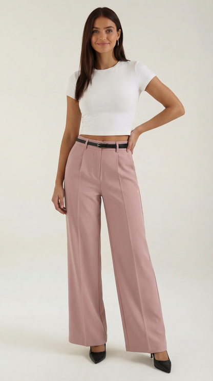 Dames Wide Leg Broek – Hoge Taille Met Ceintuur