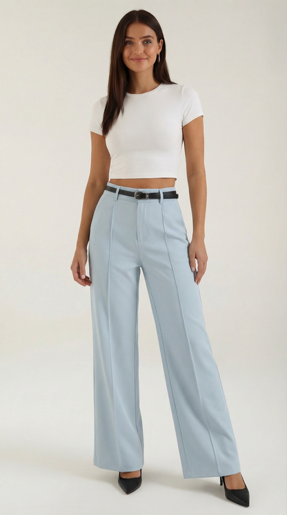 Dames Wide Leg Broek – Hoge Taille Met Ceintuur