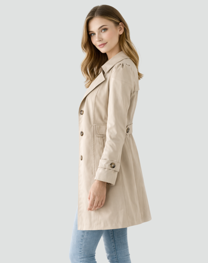 Dames Trenchcoat Getailleerde Pasvorm - Klassieke Revers Kraag met Knoopsluiting