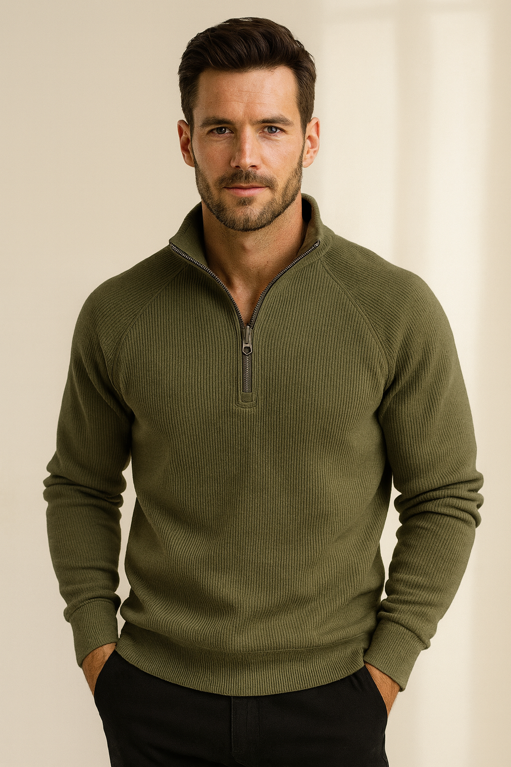 Heren Quarter-Zip Trui - Katoenblend met Fleece Voering