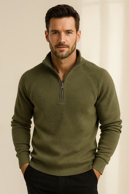 Heren Quarter-Zip Trui - Katoenblend met Fleece Voering
