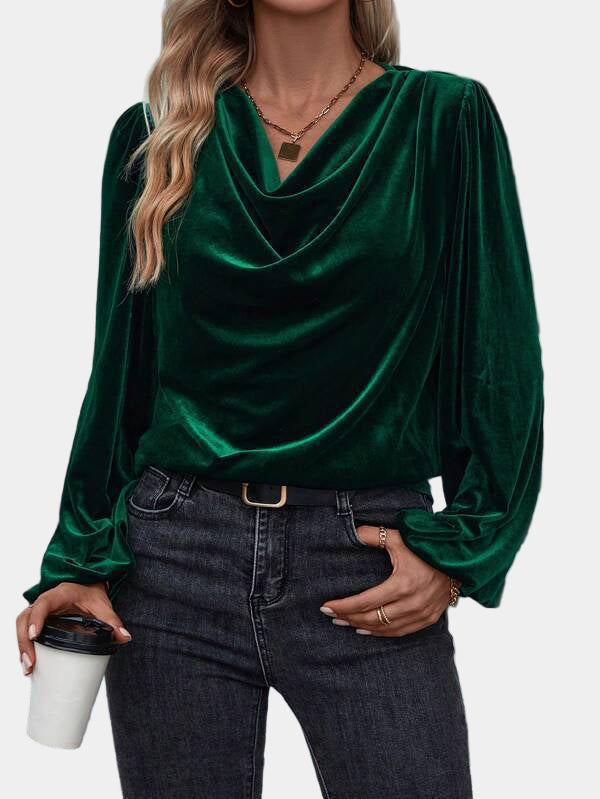 Dames Top Watervalhals Elegant Lange Mouwen Chique Blouse