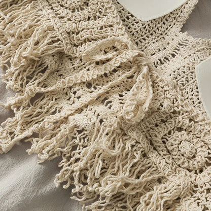 Gehaakte Bikinitop - Halter met Franjes en Diepe V-hals