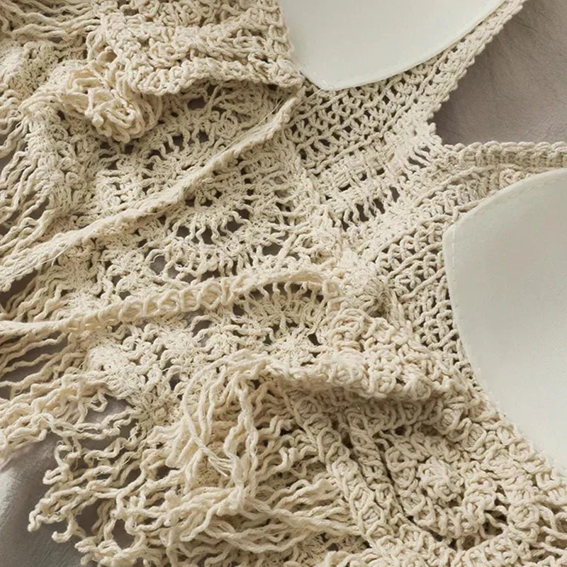 Gehaakte Bikinitop - Halter met Franjes en Diepe V-hals