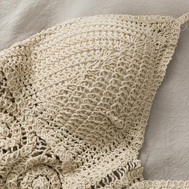Gehaakte Bikinitop - Halter met Franjes en Diepe V-hals