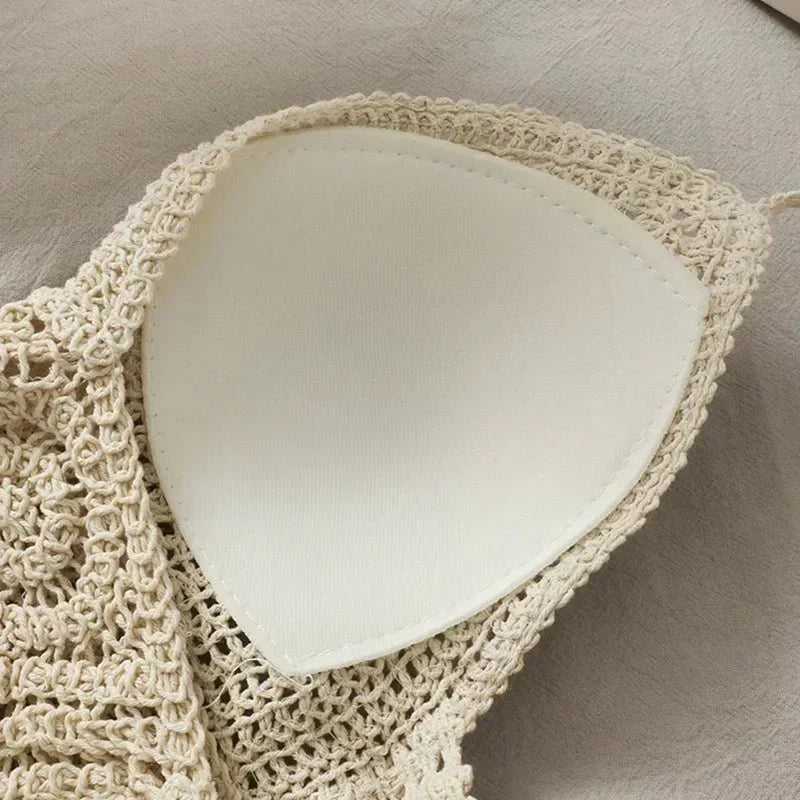 Gehaakte Bikinitop - Halter met Franjes en Diepe V-hals