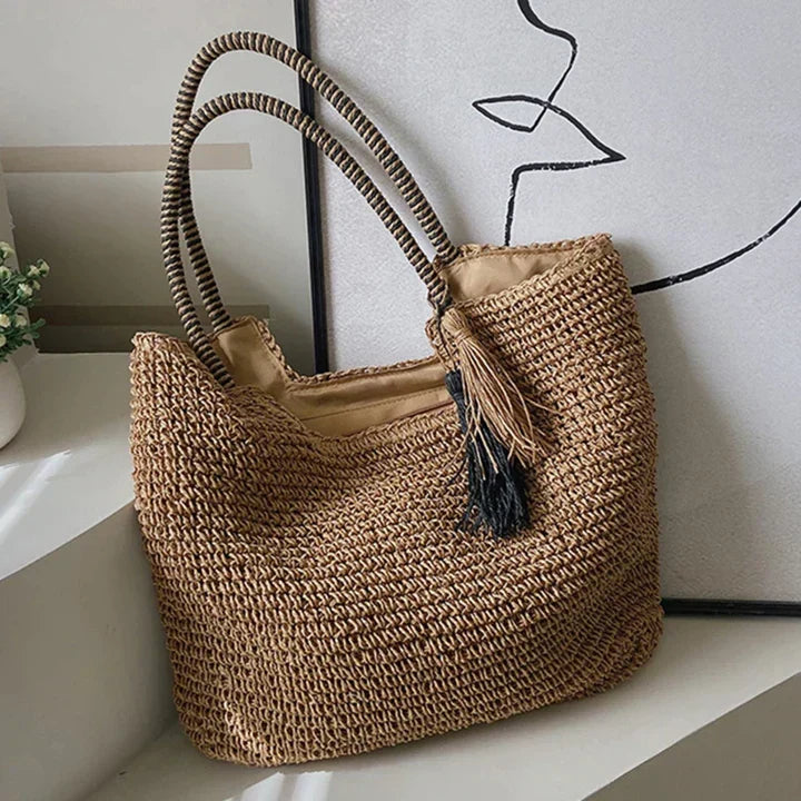 Geweven Strandtas - Ruime Shopper met Dubbele Hengsels