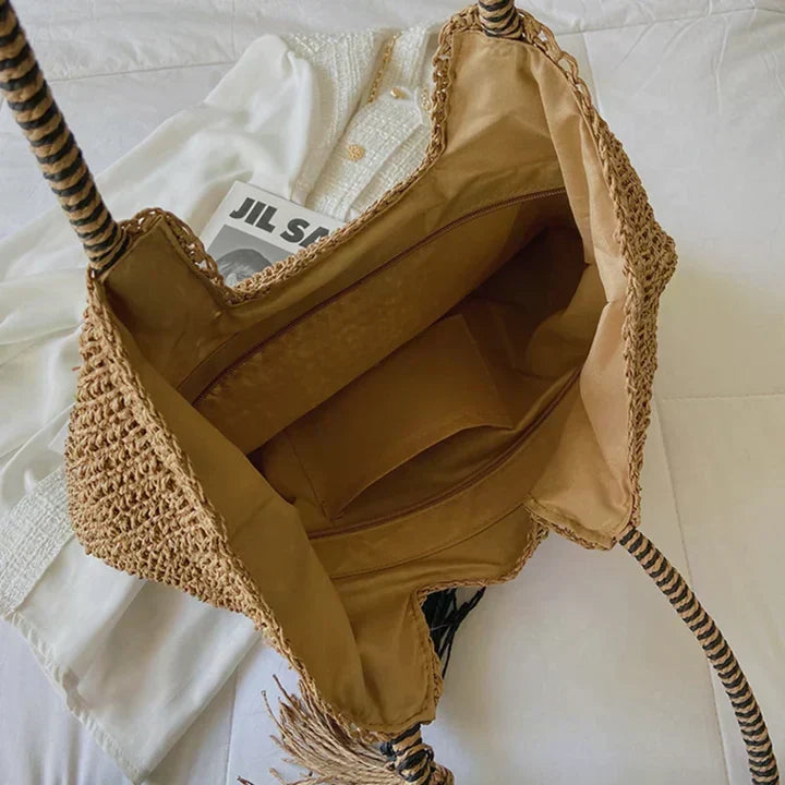 Geweven Strandtas - Ruime Shopper met Dubbele Hengsels