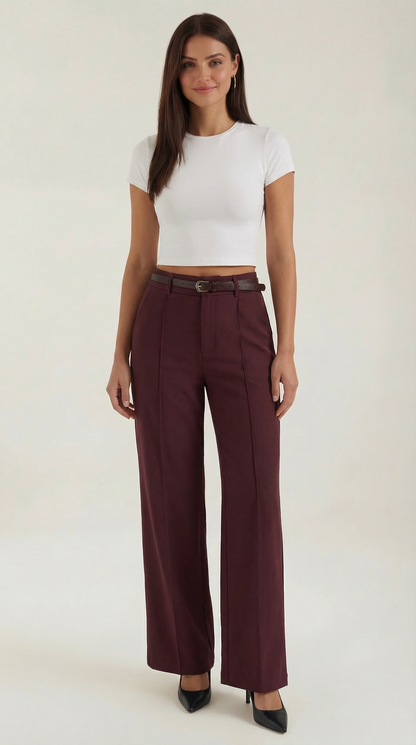 Dames Wide Leg Broek – Hoge Taille Met Ceintuur