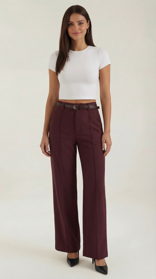 Dames Wide Leg Broek – Hoge Taille Met Ceintuur