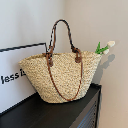 Strandtas van Stro - Geweven Shopper met Schouderband