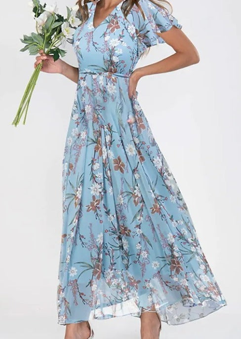 Vera – Maxi Jurk Dames Zomer Bloemen Jurk Dames A-Lijn Jurk V-Hals Floral