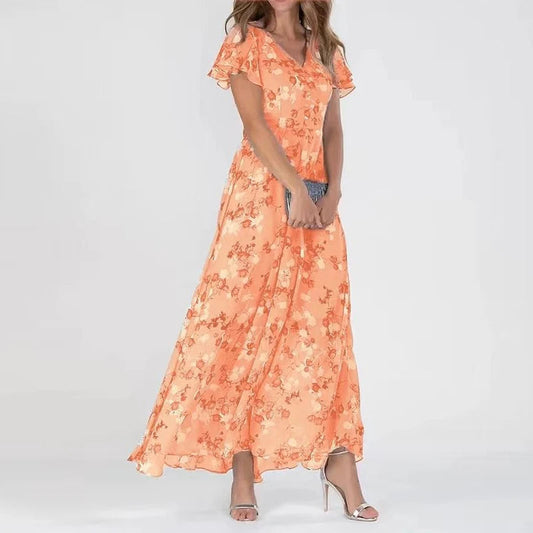 Vera – Maxi Jurk Dames Zomer Bloemen Jurk Dames A-Lijn Jurk V-Hals Floral