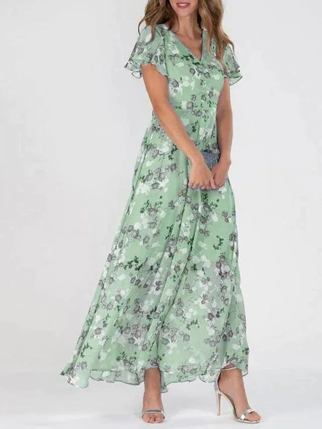 Vera – Maxi Jurk Dames Zomer Bloemen Jurk Dames A-Lijn Jurk V-Hals Floral