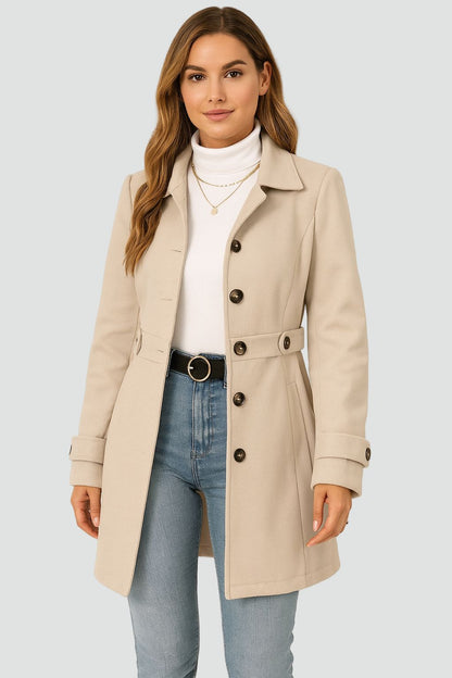 Dames Trenchcoat Getailleerd met Ceintuur - Klassieke Reverskraag Tussenseizoensjas