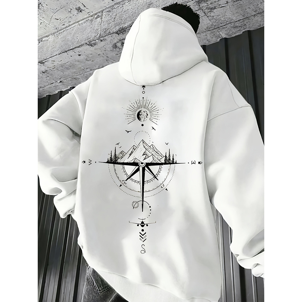 Heren Hoodie Kompas Print – Casual Comfort Sweater